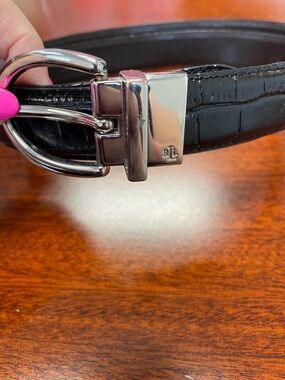 Lauren Ralph Lauren Women’s Black Croc-Embossed Leather Belt with Silver Buckle